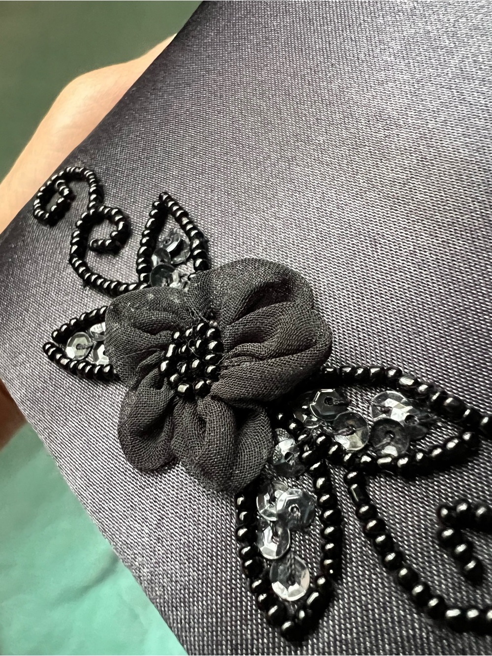 Jessica McClintock Black Floral Beaded Evening Clutch